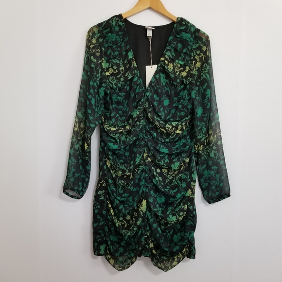 NWT A New Day Green Black Floral Ruched Front Bodycon Mini Dress Size XL - Picture 2 of 10